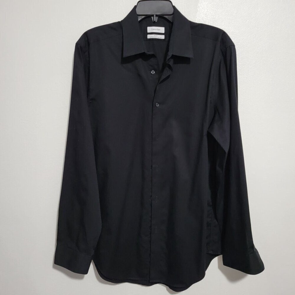 Calvin Klein Dress  Slim Fit Shirt Black Men Size 16 - Picture 5 of 6